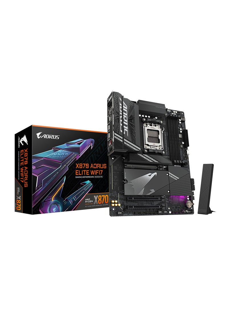جيجابايت X870 AORUS ELITE Wi-Fi7 (ATX) AMD Socket AM5 Motherboard – Supports Ryzen 9000/8000/7000 Series CPUs, X870 Chipset, Supports DDR5 8200+ OC (4x DIMMs, 256GB Max), Dual Channel, EXPO/XMP, PCIe 5.0, 4x M.2, USB4 Type-C, HDMI, Wi-Fi 7, 2.5GbE LAN, ALC1220 Audio, EZ-Latch, RGB, Q-Flash Plus - Image 1