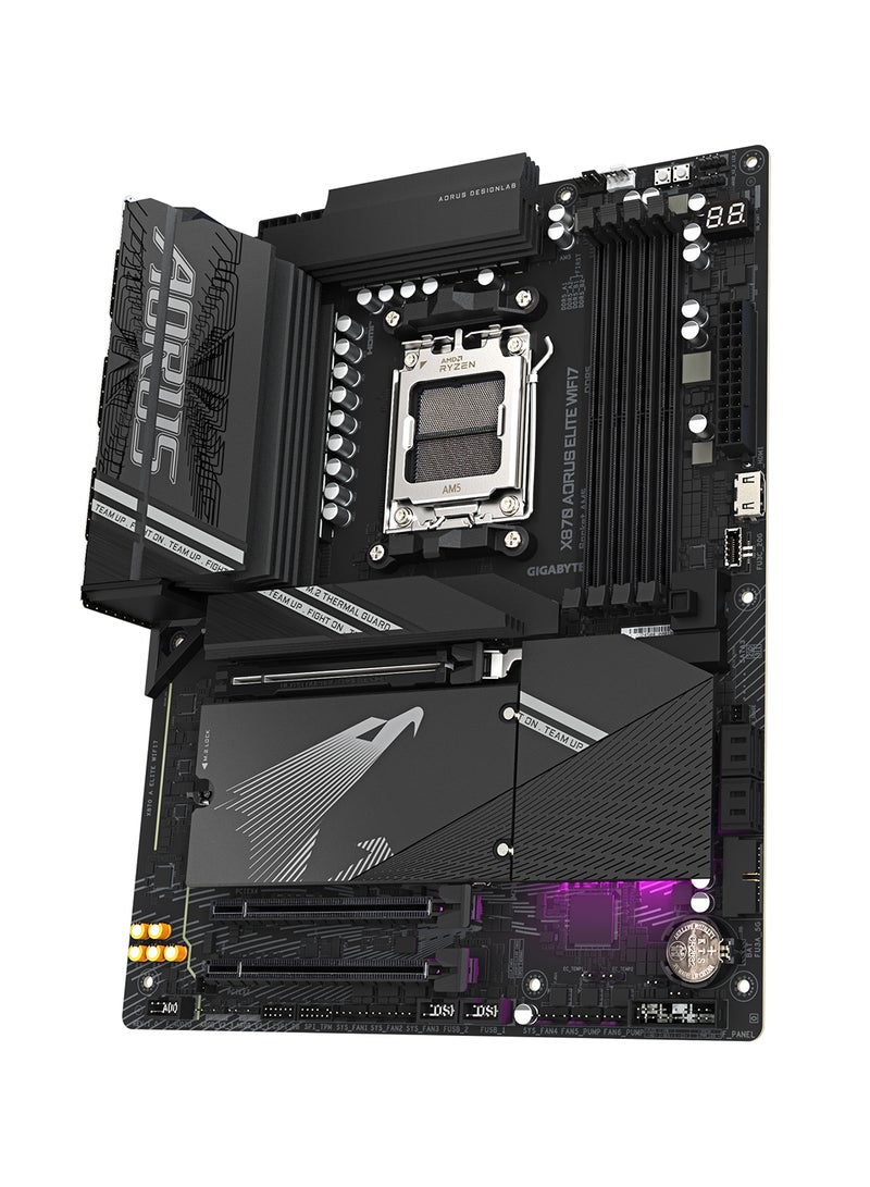 جيجابايت X870 AORUS ELITE Wi-Fi7 (ATX) AMD Socket AM5 Motherboard – Supports Ryzen 9000/8000/7000 Series CPUs, X870 Chipset, Supports DDR5 8200+ OC (4x DIMMs, 256GB Max), Dual Channel, EXPO/XMP, PCIe 5.0, 4x M.2, USB4 Type-C, HDMI, Wi-Fi 7, 2.5GbE LAN, ALC1220 Audio, EZ-Latch, RGB, Q-Flash Plus - Image 4