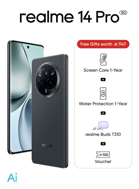 14 Pro AI Dual SIM Suede Grey 12GB RAM 256GB 5G - Middle East Version With Realme Buds