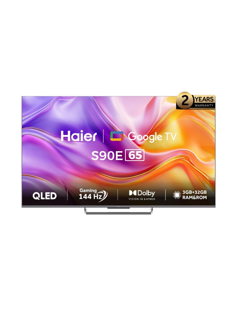 هاير Haier 65 Inch 4K QLED Smart Google TV-Gaming 144 Hz-MEMC/VRR/ALLM 3+32GB RAM/ROM-Hands Free Voice Control H65S90EU black  - Image 1