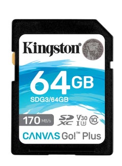 كينغستون Kingston SDG3/64GB SD Card (64GB SDXC Canvas Go Plus 170R C10 UHS-I U3 V30) 64 GB  - Image 1