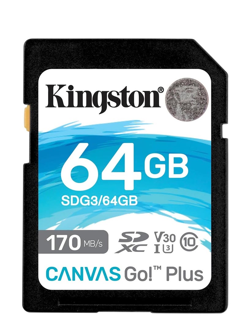 Kingston Kingston SDG3/64GB SD Card (64GB SDXC Canvas Go Plus 170R C10 UHS-I U3 V30) 64 GB  - Image 1