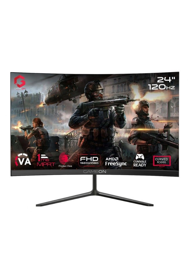 GameOn 23.8" Inch Curved Gaming Monitor (1920x1080) FHD VA, 120Hz Refresh Rate, 1MS MPRT Response, HDMI 2.1, Flicker Free VESA Mount - GOC24F120VA | Black  - Image 1