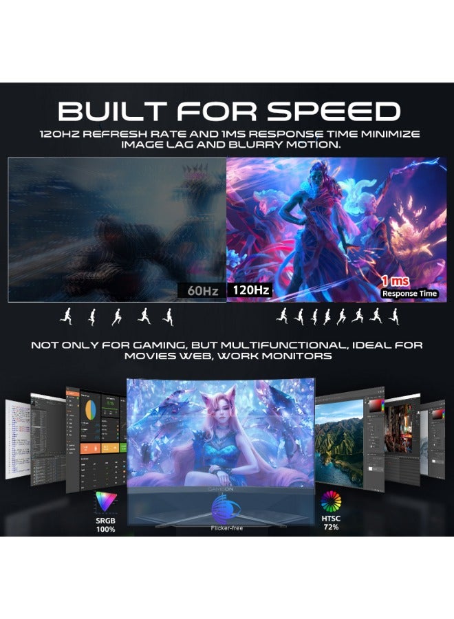 GAMEON 23.8" Inch Curved Gaming Monitor (1920x1080) FHD VA, 120Hz Refresh Rate, 1MS MPRT Response, HDMI 2.1, Flicker Free VESA Mount - GOC24F120VA | Black - Image 2