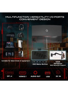 GameOn 23.8" Inch Curved Gaming Monitor (1920x1080) FHD VA Panel, 180Hz Refresh Rate, 0.5ms MPRT Response Time, HDMI 2.1 - GOC24F180VA | Black  - Image 3