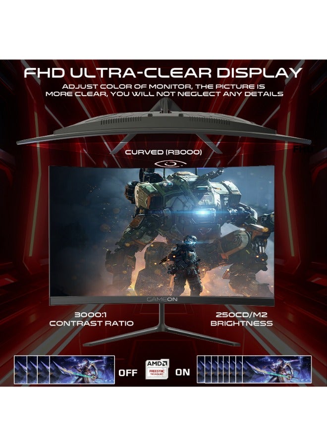 GAMEON 23.8" Inch Curved Gaming Monitor (1920x1080) FHD VA Panel, 180Hz Refresh Rate, 0.5ms MPRT Response Time, HDMI 2.1 - GOC24F180VA | Black - Image 5