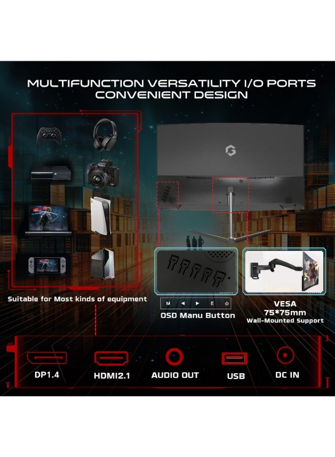 GAMEON 23.8" Inch Curved Gaming Monitor (1920x1080) FHD VA Panel, 180Hz Refresh Rate, 0.5ms MPRT Response Time, HDMI 2.1 - GOC24F180VA | Black - Image 2