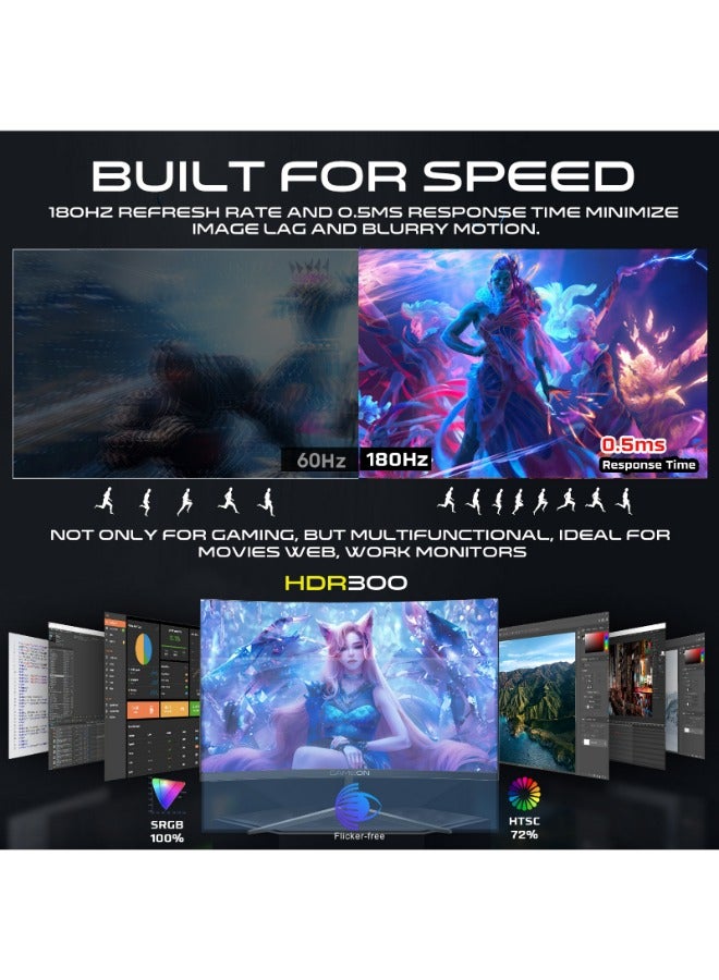 GameOn 27" Inch Curved Gaming Monitor, QHD VA Panel (2560x1440) Display Resolution, 180Hz Refresh Rate, 0.5ms MPRT Response Time, HDMI 2.1 - GOC27Q180VA | Black  - Image 2