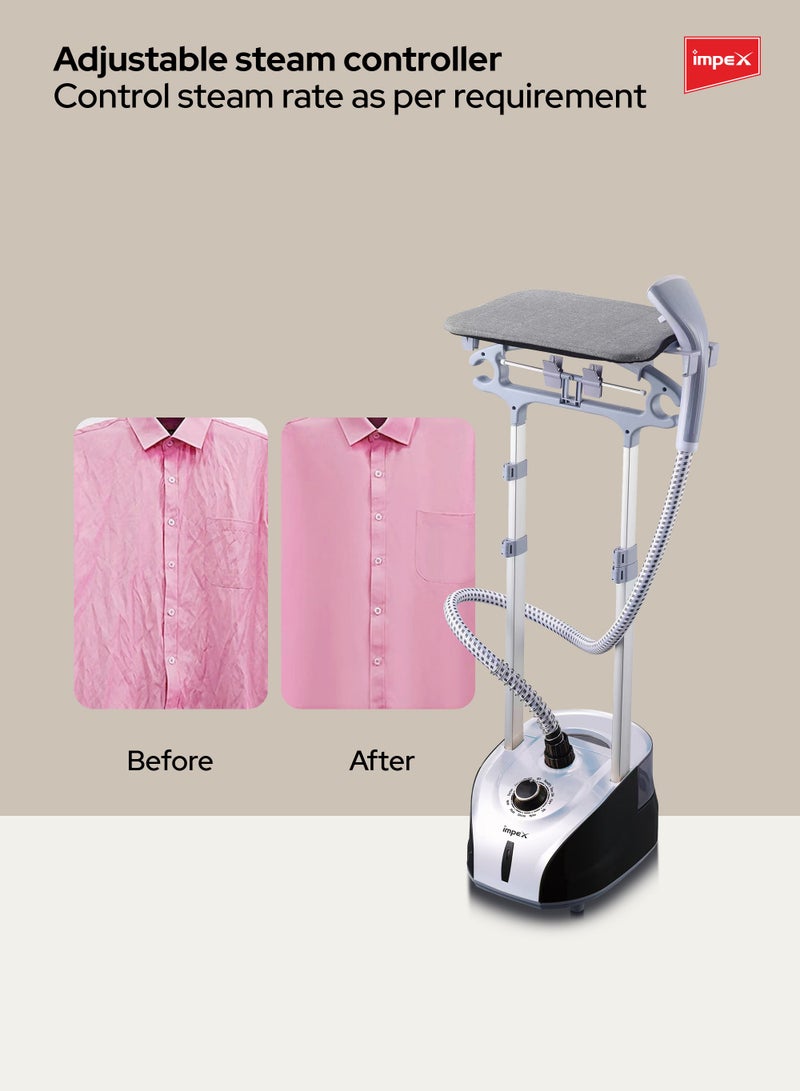 Impex Garment Steamer with Table, 2L Water Tank, 60 Min Continuous Steam, Fast 38s Heat-Up, 32g/min Steam Output, Hand Brush Included – Powerful Vertical Clothes Steamer for Home & Professional Use 2 L 1950 W GSM 6016 Black & White - Image 5