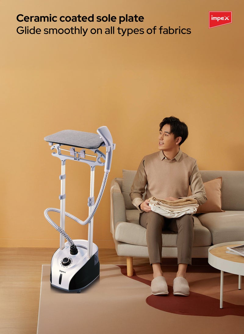 Impex Garment Steamer with Table, 2L Water Tank, 60 Min Continuous Steam, Fast 38s Heat-Up, 32g/min Steam Output, Hand Brush Included – Powerful Vertical Clothes Steamer for Home & Professional Use 2 L 1950 W GSM 6016 Black & White - Image 4