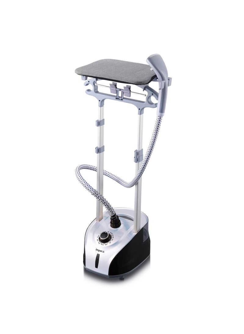 Impex Garment Steamer with Table, 2L Water Tank, 60 Min Continuous Steam, Fast 38s Heat-Up, 32g/min Steam Output, Hand Brush Included – Powerful Vertical Clothes Steamer for Home & Professional Use 2 L 1950 W GSM 6016 Black & White - Image 1