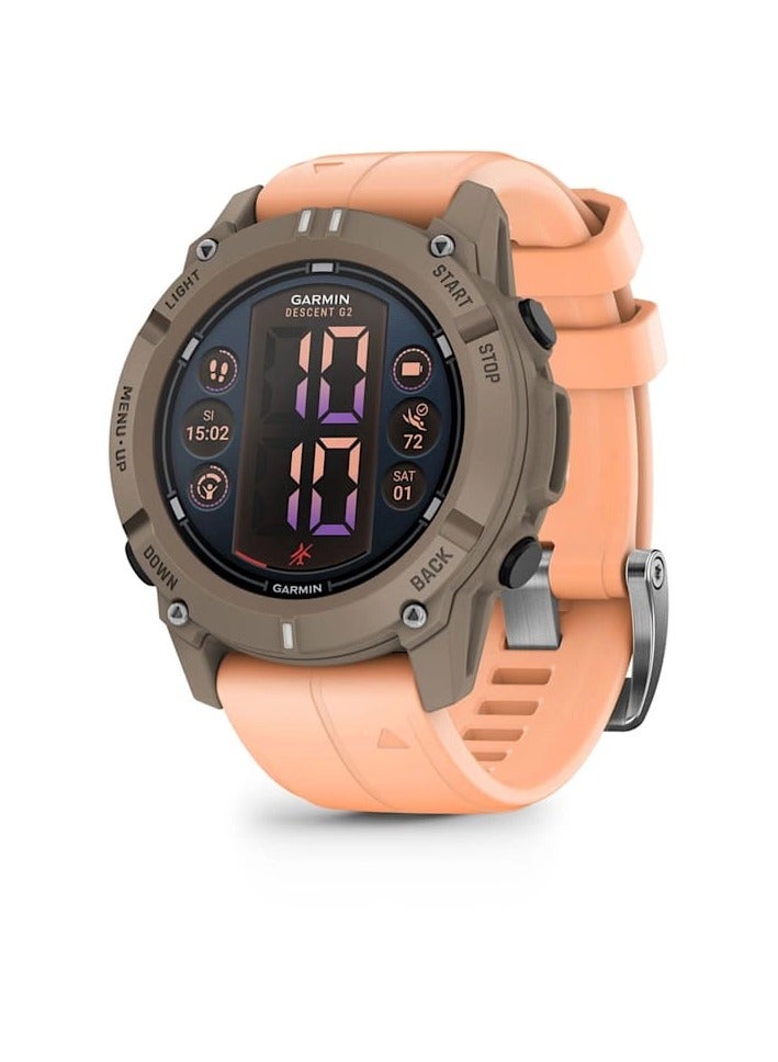 Descent G2 Dive With Shell Pink Band Paloma - 45MM - Up To 10 Days Battery Life - 1.3" inch Amoled Display , Heart Rate Monitor , All Day Stress Monitor , Advance GPS Features , Built - in GNSS and Sports App , Ios and Android Compatible Paloma
