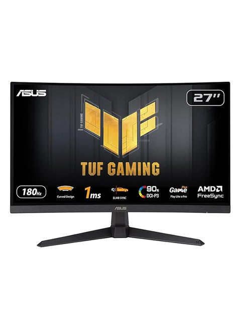 TUF Gaming VG27VQ3B 27-Inch Curved Gaming Monitor, Full HD (1920x1080), 1500R Curve, 180Hz Refresh Rate, 1ms Response Time, Adaptive-Sync, FreeSync Premium, ELMB Sync, 90% DCI-P3, Shadow Boost, VESA Mountable | 90LM0A90-B01170 Black