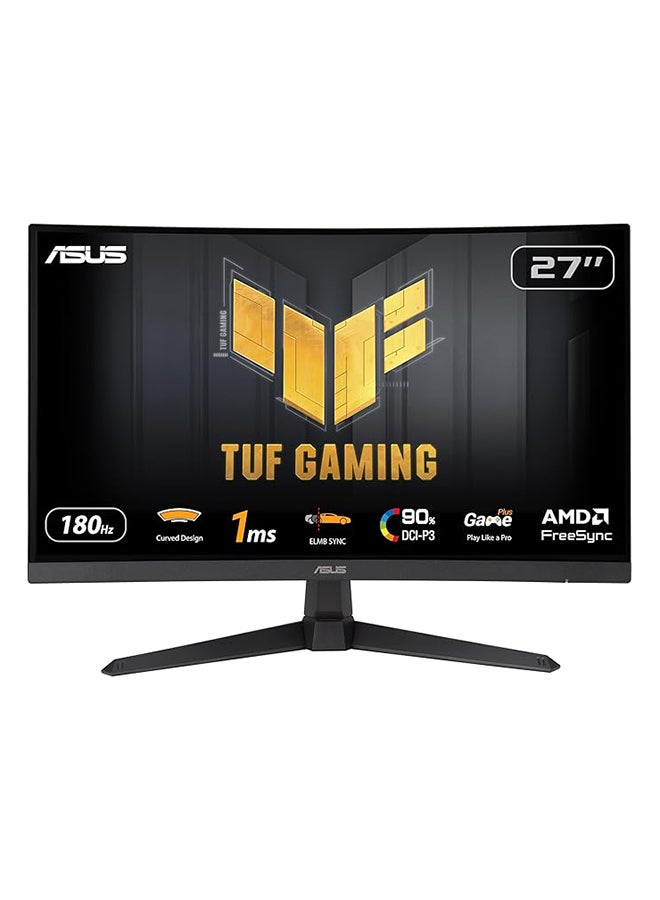 TUF Gaming VG27VQ3B 27-Inch Curved Gaming Monitor, Full HD (1920x1080), 1500R Curve, 180Hz Refresh Rate, 1ms Response Time, Adaptive-Sync, FreeSync Premium, ELMB Sync, 90% DCI-P3, Shadow Boost, VESA Mountable | 90LM0A90-B01170 Black
