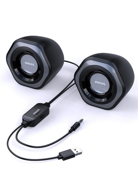 Small Computer PC Speakers USB Powered 3.5mm AUX Jack Volume Control HiFi Stereo Sound Quality , Mini Gaming Desktop Monitors Laptops Speakers for Windows PC pad Smartphone Tablet MP3 black
