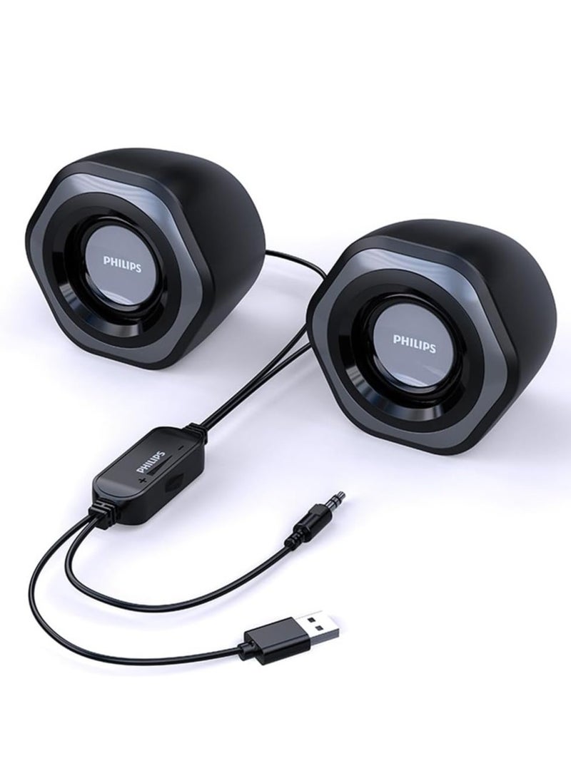 Small Computer PC Speakers USB Powered 3.5mm AUX Jack Volume Control HiFi Stereo Sound Quality , Mini Gaming Desktop Monitors Laptops Speakers for Windows PC pad Smartphone Tablet MP3 black
