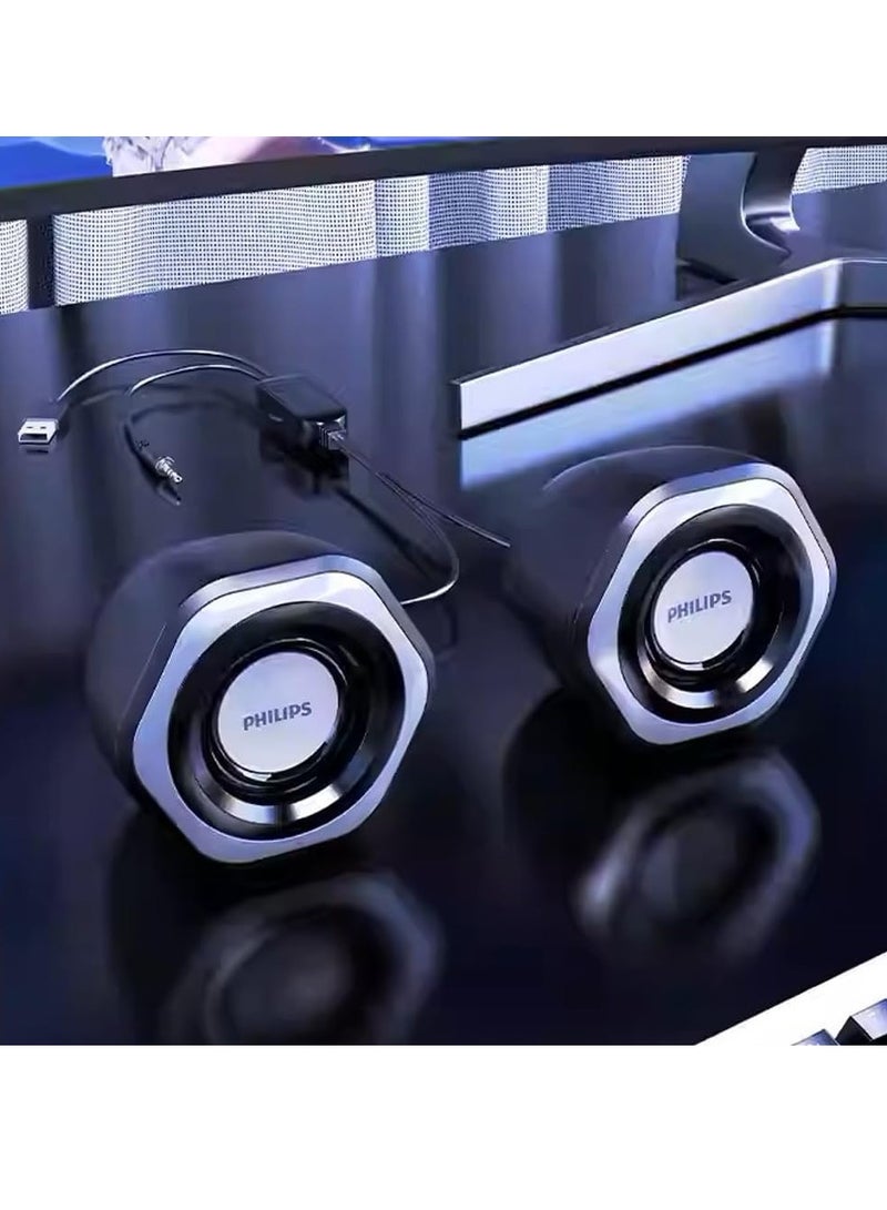 Small Computer PC Speakers USB Powered 3.5mm AUX Jack Volume Control HiFi Stereo Sound Quality , Mini Gaming Desktop Monitors Laptops Speakers for Windows PC pad Smartphone Tablet MP3 black