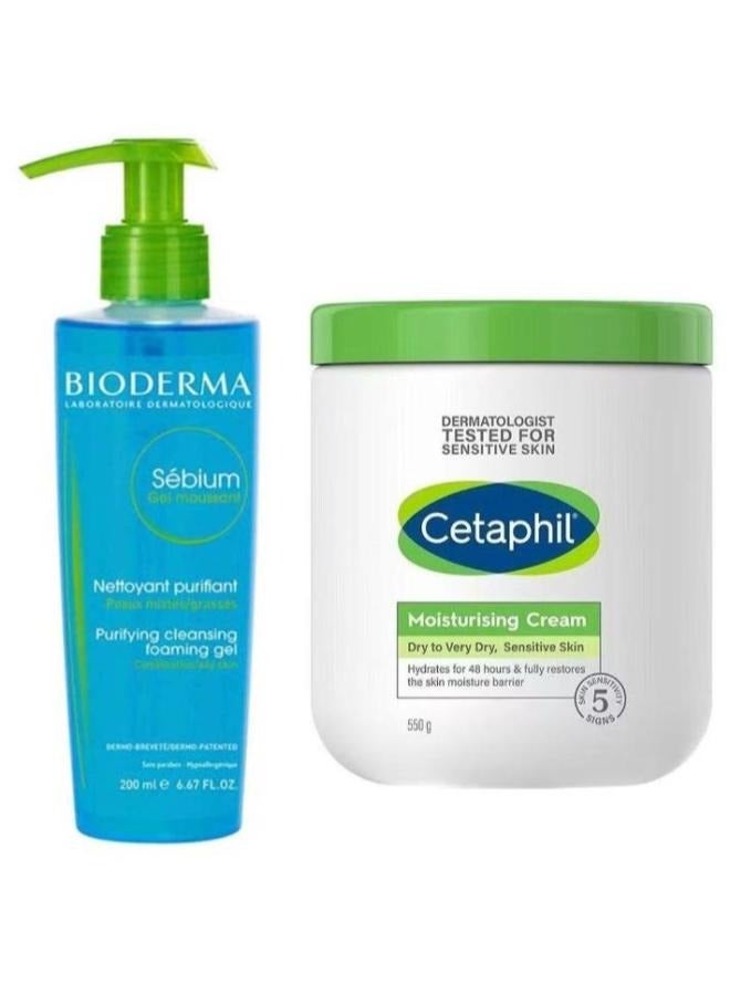 سيتافيل Moisturizing Cream for Very Dry and Sensitive Skin, White, 550g + Sebium Foaming Gel Blue 200ml 550grams - Image 1