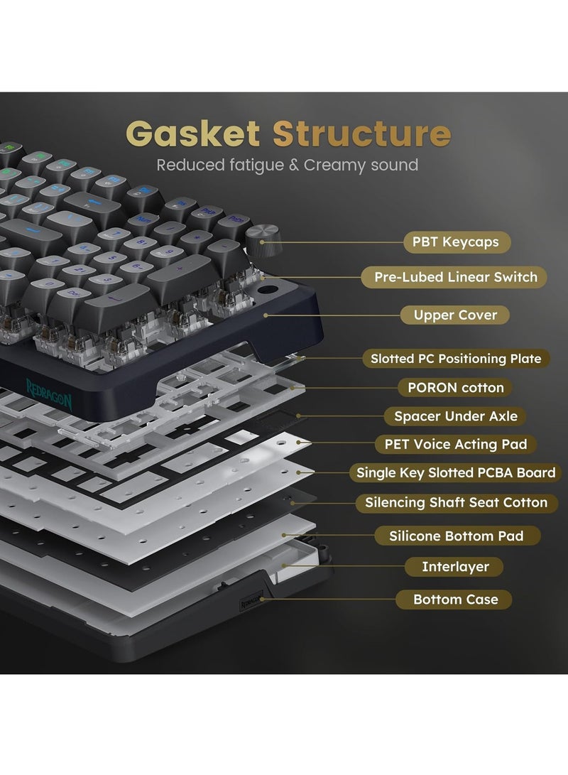 REDRAGON - K688-RGB-BRAGI PRO Wireless Mechanical Gaming Keyboard, 3 Mode Gasket Mounted RGB Gaming Keyboard with Volume Knob, Pre-Lubed Linear Switches, MDA-Profile, 98 Keys Hot Swappable Creamy Keyboard for PC/Tablet/Xbox/PS4 - Image 1