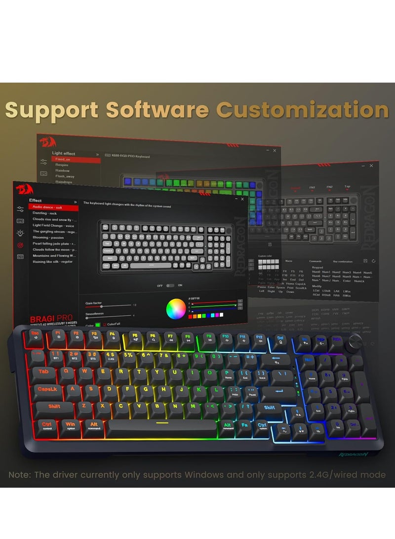 REDRAGON - K688-RGB-BRAGI PRO Wireless Mechanical Gaming Keyboard, 3 Mode Gasket Mounted RGB Gaming Keyboard with Volume Knob, Pre-Lubed Linear Switches, MDA-Profile, 98 Keys Hot Swappable Creamy Keyboard for PC/Tablet/Xbox/PS4 - Image 1