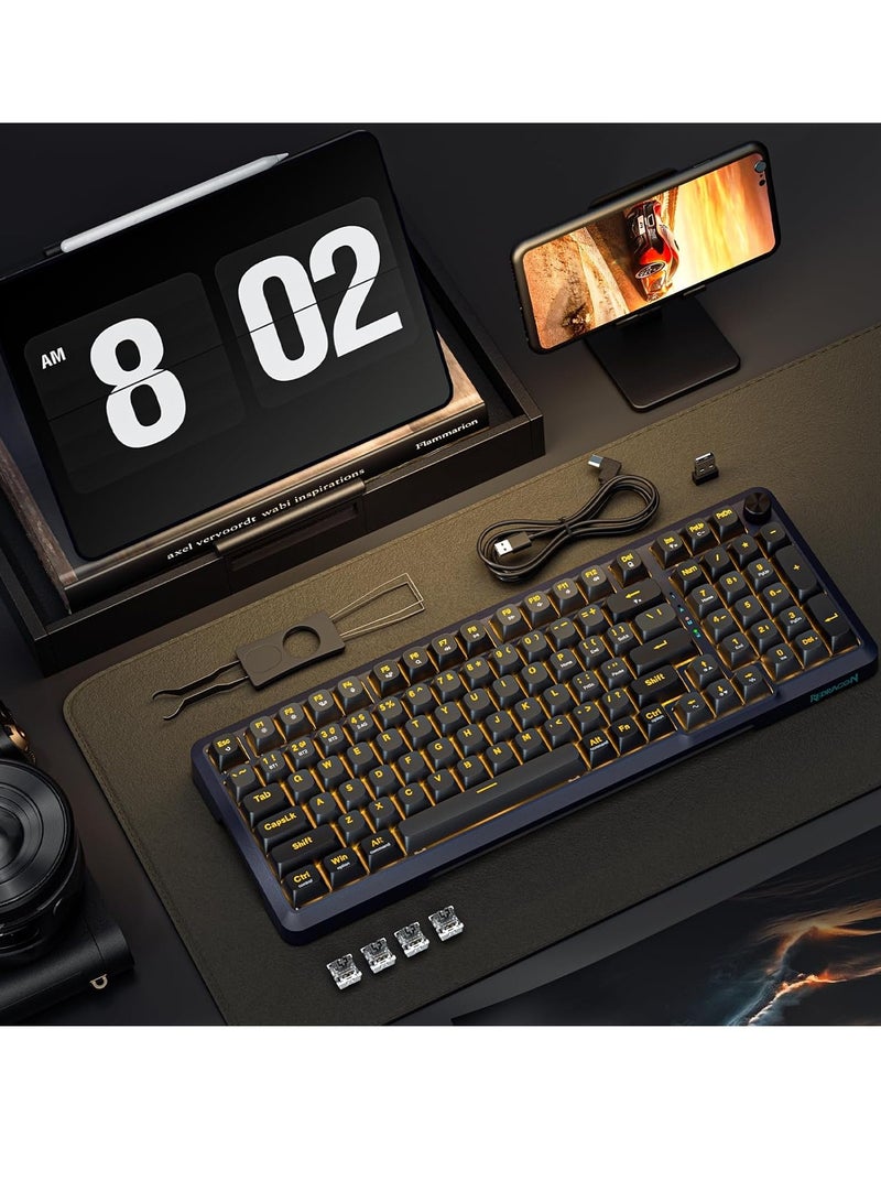 REDRAGON - K688-RGB-BRAGI PRO Wireless Mechanical Gaming Keyboard, 3 Mode Gasket Mounted RGB Gaming Keyboard with Volume Knob, Pre-Lubed Linear Switches, MDA-Profile, 98 Keys Hot Swappable Creamy Keyboard for PC/Tablet/Xbox/PS4 - Image 1