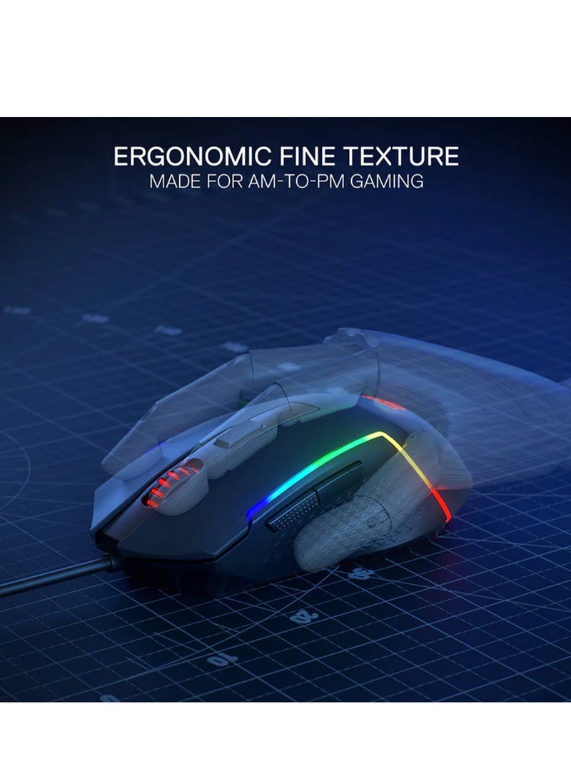 REDRAGON - Wired Gaming Mouse , TRIDENT BASIC M616 - RGB , USB Cable , 7 buttons , Max 10000 DPI Sensor responds precisely to movement Switch button , high precision sensor , ergonomic design - black - Image 1