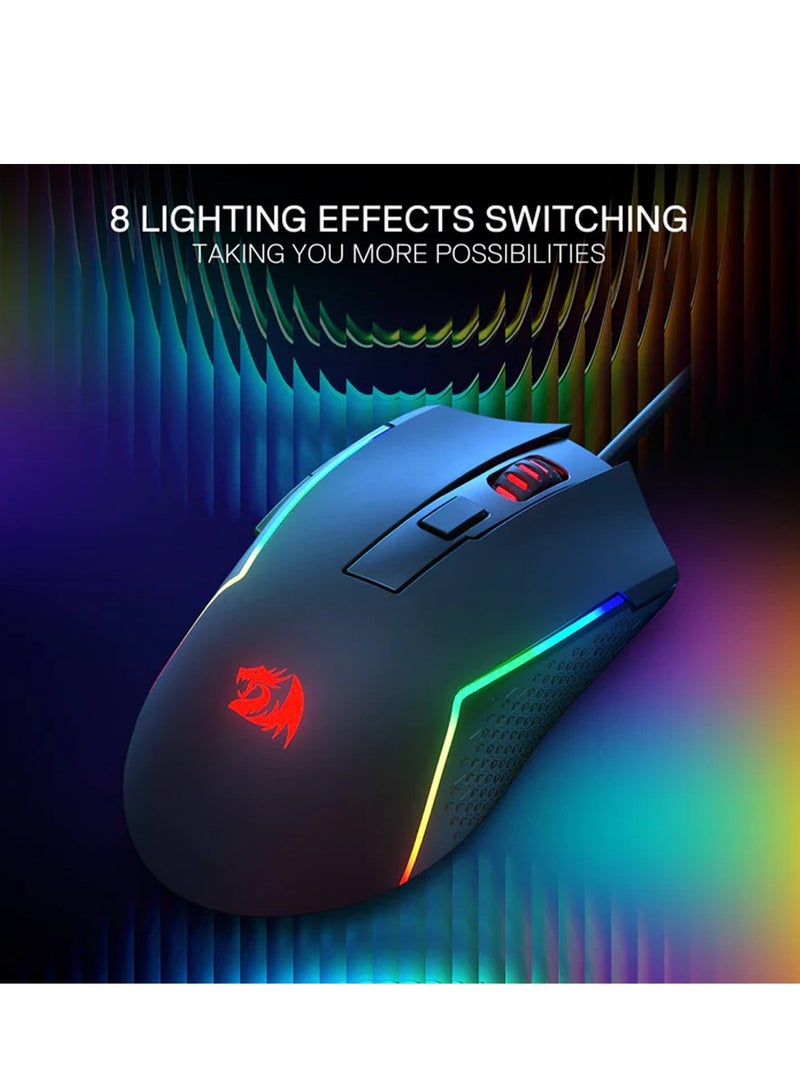 REDRAGON - Wired Gaming Mouse , TRIDENT BASIC M616 - RGB , USB Cable , 7 buttons , Max 10000 DPI Sensor responds precisely to movement Switch button , high precision sensor , ergonomic design - black - Image 1