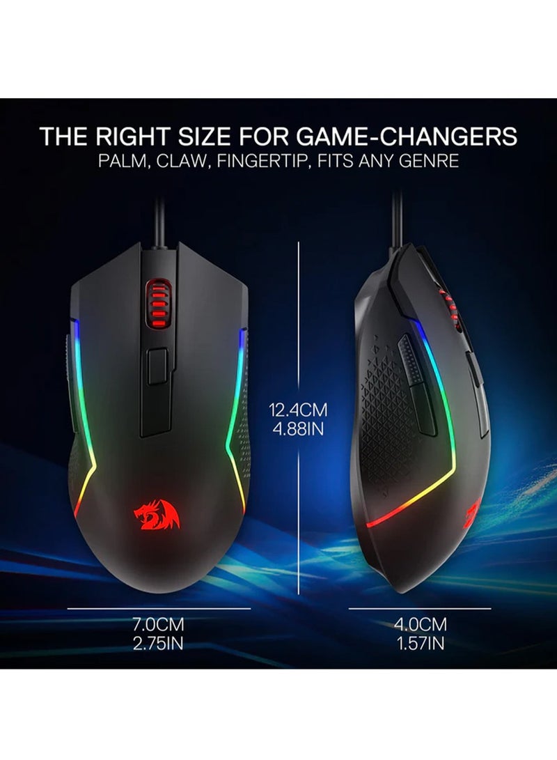 REDRAGON - Wired Gaming Mouse , TRIDENT BASIC M616 - RGB , USB Cable , 7 buttons , Max 10000 DPI Sensor responds precisely to movement Switch button , high precision sensor , ergonomic design - black - Image 1