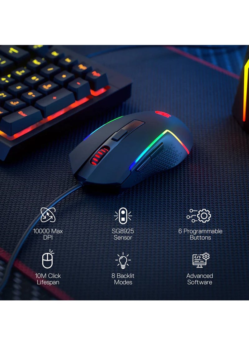 REDRAGON - Wired Gaming Mouse , TRIDENT BASIC M616 - RGB , USB Cable , 7 buttons , Max 10000 DPI Sensor responds precisely to movement Switch button , high precision sensor , ergonomic design - black - Image 1