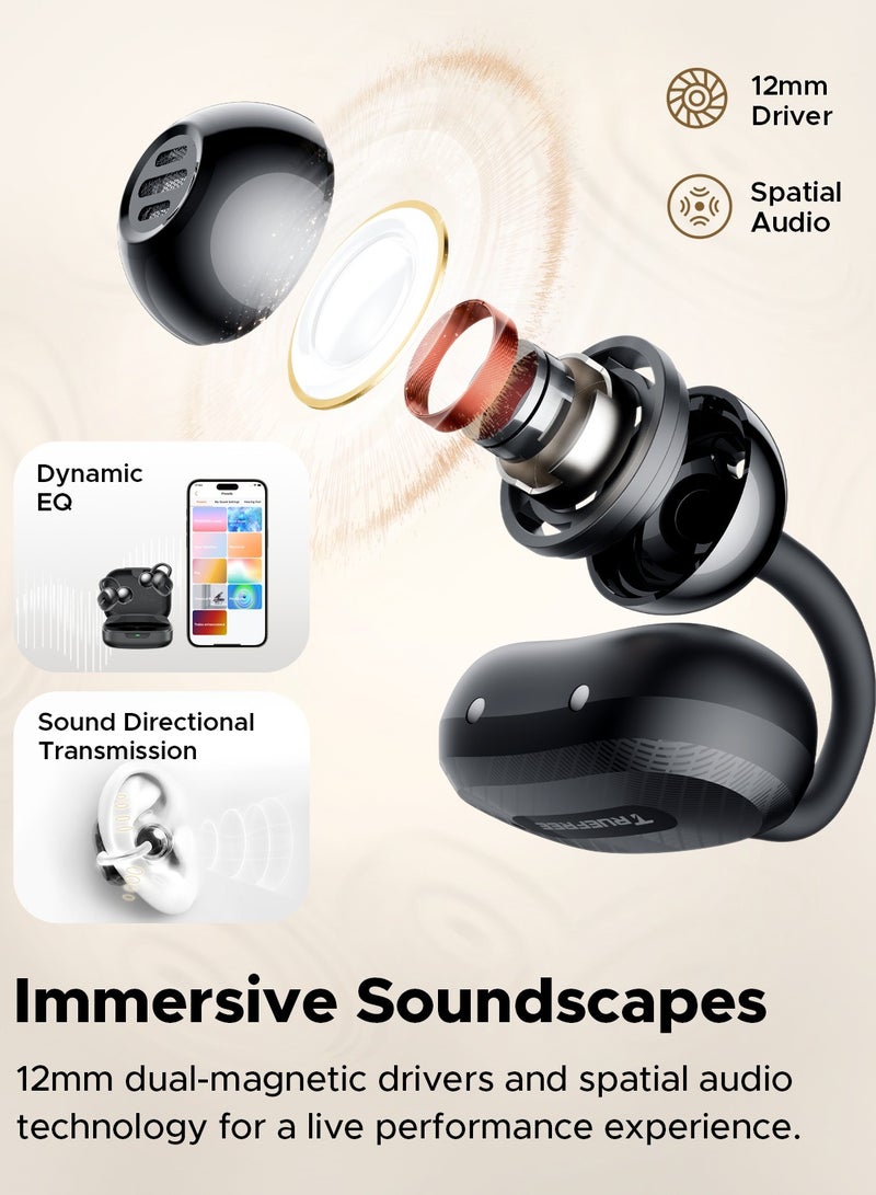 SoundPEATS Truefree C10 Wireless Headset, Open-Ear Headset with Clip, Bluetooth 5.4, Spatial Sound, 28 Hours, IPX5 Waterproof, Clear Calls, Dual Connection, Customisable App black  - Image 4