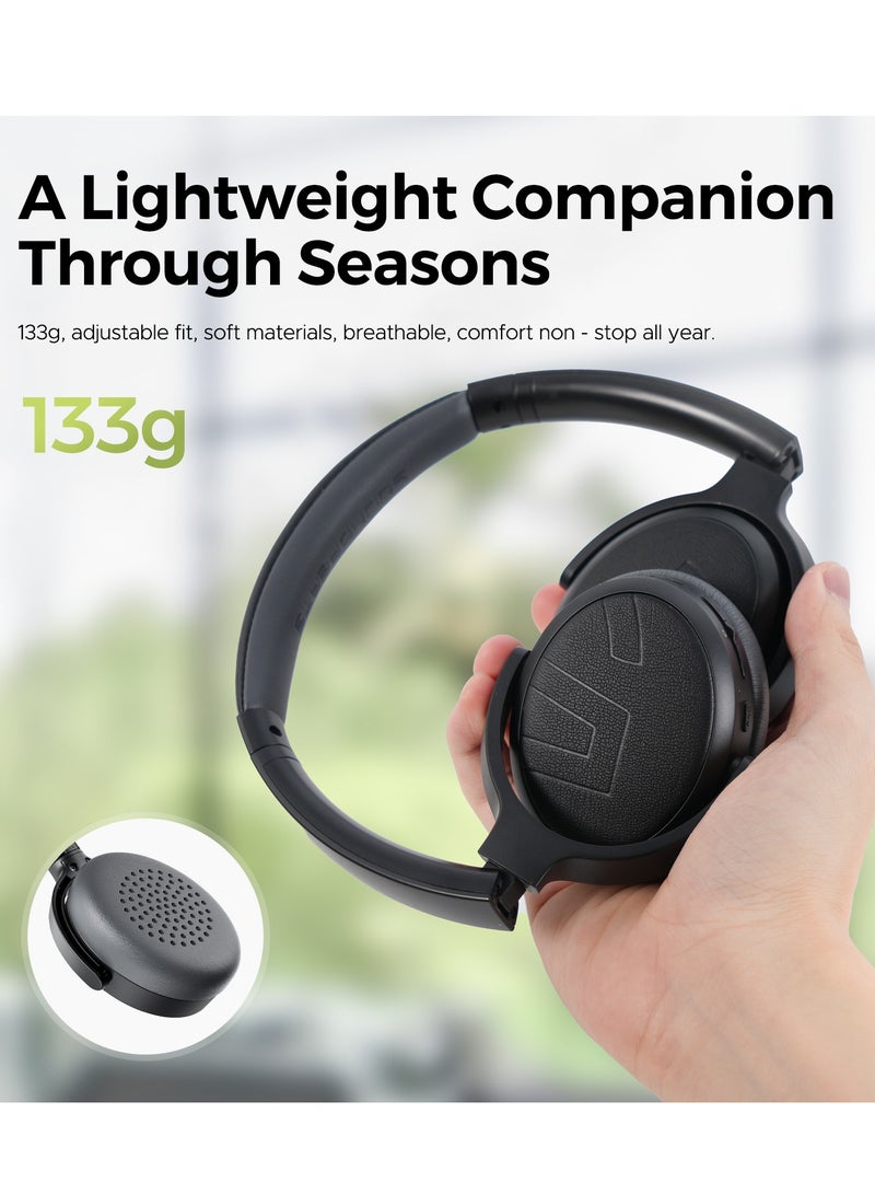 SoundPEATS Space Lite Headband Bluetooth Headset Anc Noise Cancelling Headset V5.4, App Control,Weight 133g，Led Indication, Youth Version, For Music Sports Call black  - Image 2