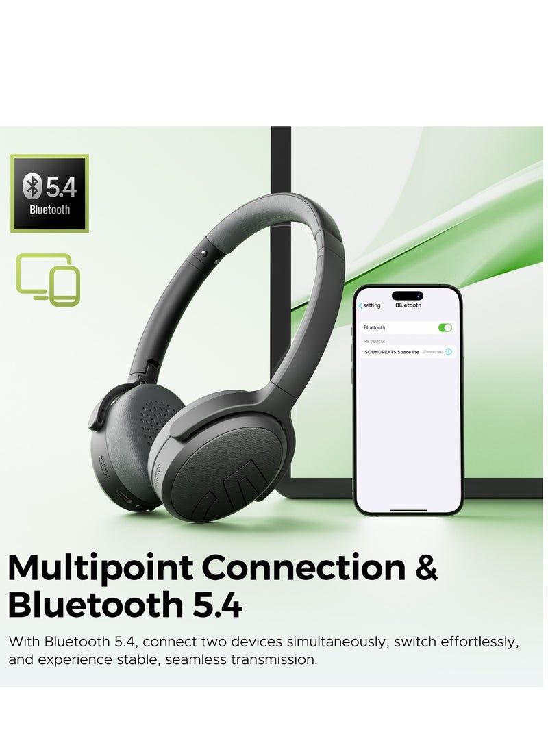 Space Lite Headband Bluetooth Headset Anc Noise Cancelling Headset V5.4, App Control,Weight 133g，Led Indication, Youth Version, For Music Sports Call black