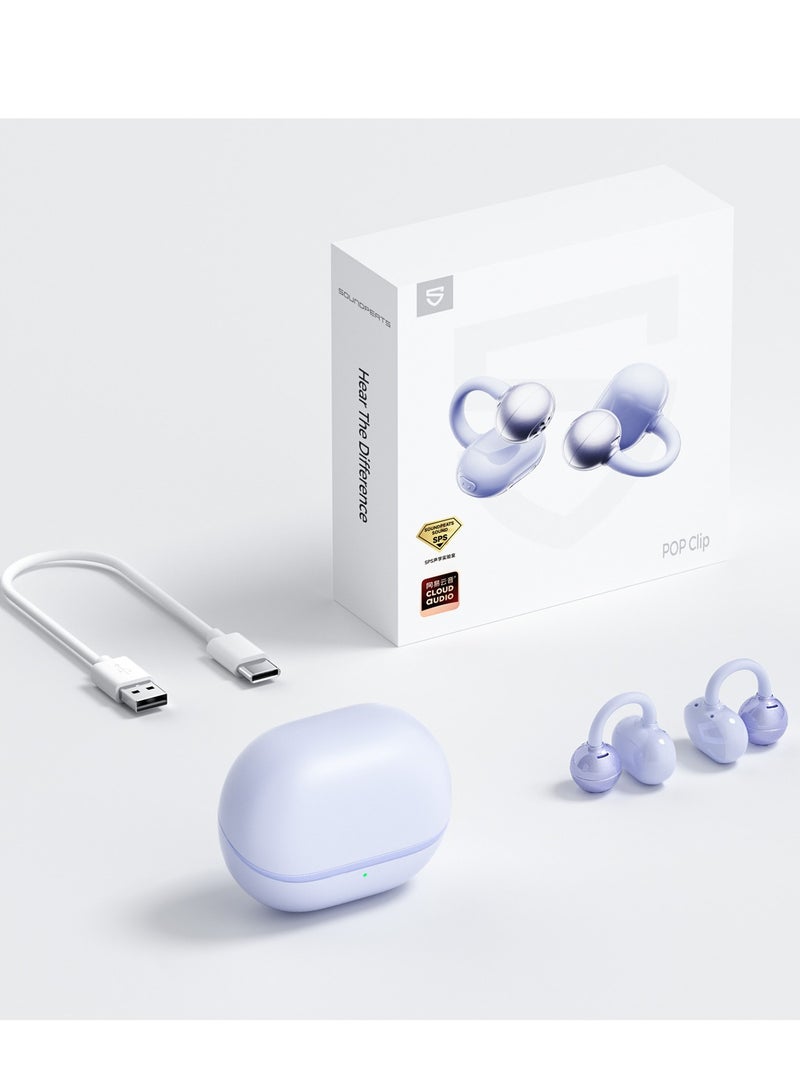 SoundPEATS - POP Clip Open Ear Earbuds, Bluetooth 5.4 Clip-On Headphones, Lightweight Comfort, AI Call Noise Cancellation with Dual Connection, Immersive Audio Wireless Earbuds, 30H, IPX5, App Control purple - Image 1