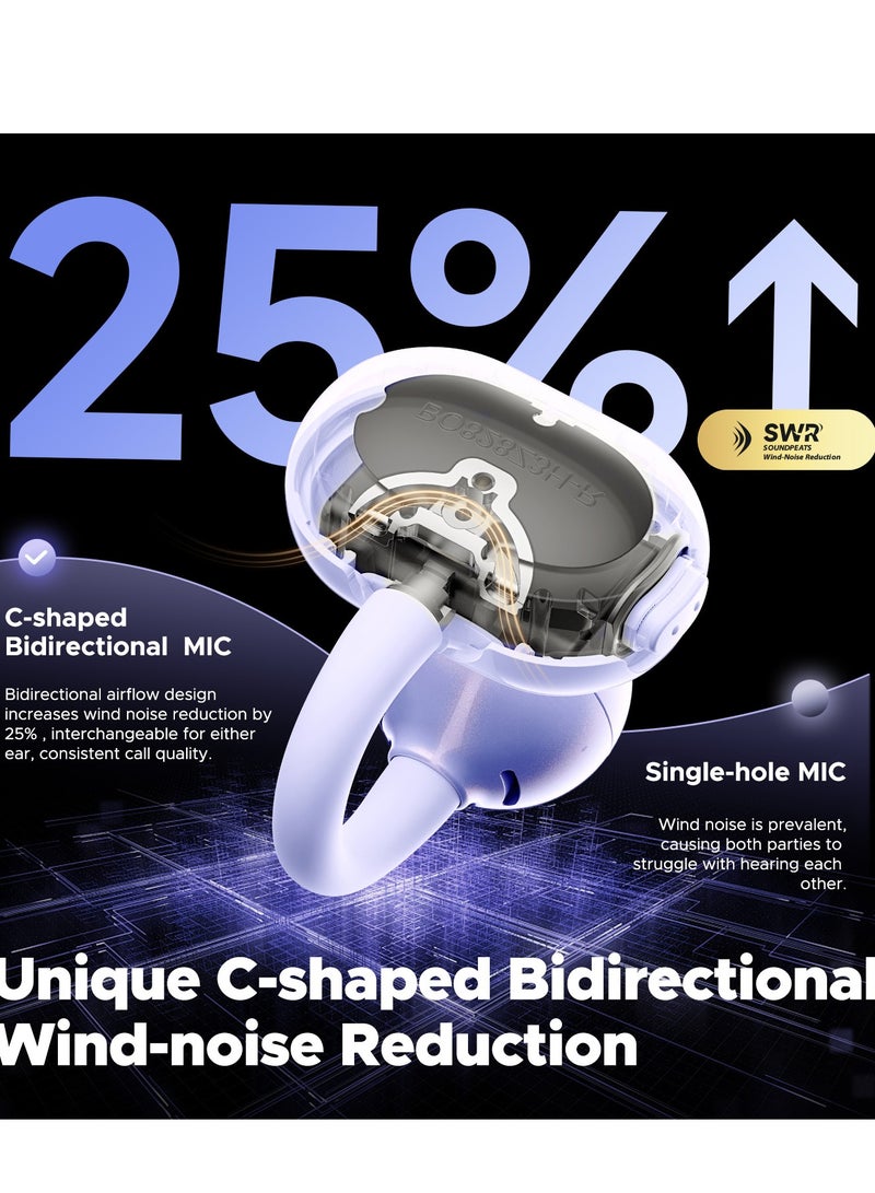 SoundPEATS POP Clip Open Ear Earbuds, Bluetooth 5.4 Clip-On Headphones, Lightweight Comfort, AI Call Noise Cancellation with Dual Connection, Immersive Audio Wireless Earbuds, 30H, IPX5, App Control purple  - Image 4
