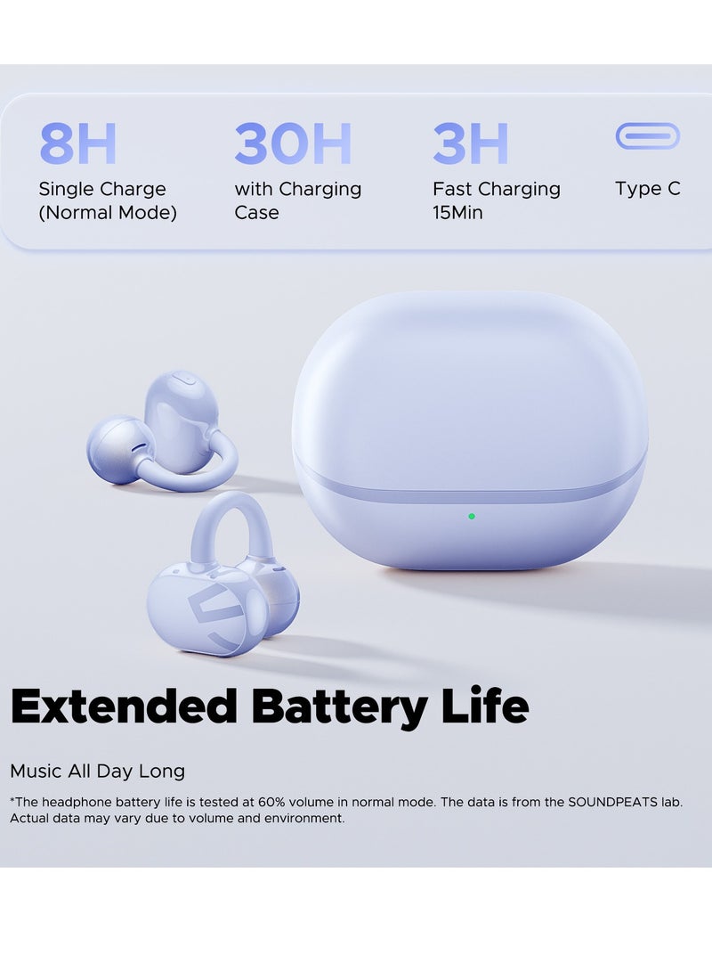 SoundPEATS POP Clip Open Ear Earbuds, Bluetooth 5.4 Clip-On Headphones, Lightweight Comfort, AI Call Noise Cancellation with Dual Connection, Immersive Audio Wireless Earbuds, 30H, IPX5, App Control purple  - Image 5