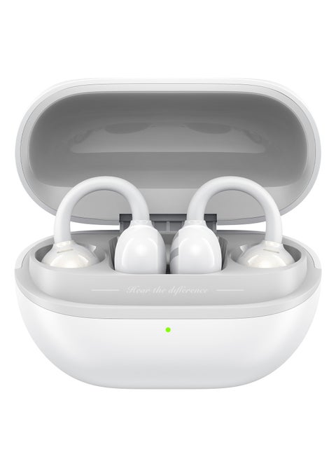 POP Clip Open Ear Earbuds, Bluetooth 5.4 Clip-On Headphones, Lightweight Comfort, AI Call Noise Cancellation with Dual Connection, Immersive Audio Wireless Earbuds, 30H, IPX5, App Control white