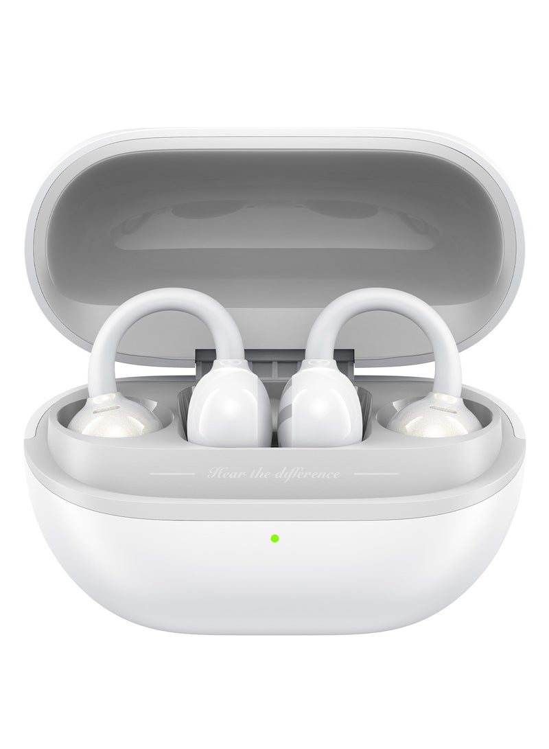 SoundPEATS POP Clip Open Ear Earbuds, Bluetooth 5.4 Clip-On Headphones, Lightweight Comfort, AI Call Noise Cancellation with Dual Connection, Immersive Audio Wireless Earbuds, 30H, IPX5, App Control white 