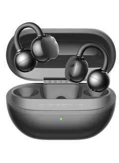 POP Clip Open Ear Earbuds, Bluetooth 5.4 Clip-On Headphones, Lightweight Comfort, AI Call Noise Cancellation with Dual Connection, Immersive Audio Wireless Earbuds, 30H, IPX5, App Control black