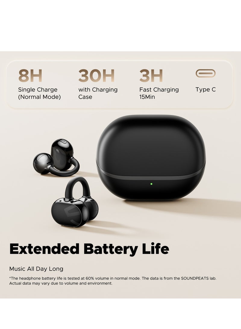 SoundPEATS POP Clip Open Ear Earbuds, Bluetooth 5.4 Clip-On Headphones, Lightweight Comfort, AI Call Noise Cancellation with Dual Connection, Immersive Audio Wireless Earbuds, 30H, IPX5, App Control black  - Image 5