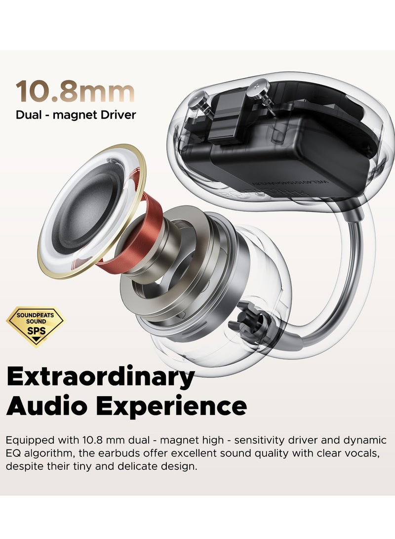 SoundPEATS POP Clip Open Ear Earbuds, Bluetooth 5.4 Clip-On Headphones, Lightweight Comfort, AI Call Noise Cancellation with Dual Connection, Immersive Audio Wireless Earbuds, 30H, IPX5, App Control beige  - Image 3