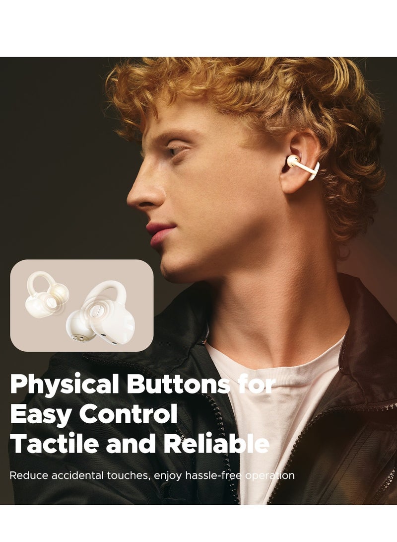 SoundPEATS - POP Clip Open Ear Earbuds, Bluetooth 5.4 Clip-On Headphones, Lightweight Comfort, AI Call Noise Cancellation with Dual Connection, Immersive Audio Wireless Earbuds, 30H, IPX5, App Control beige - Image 1