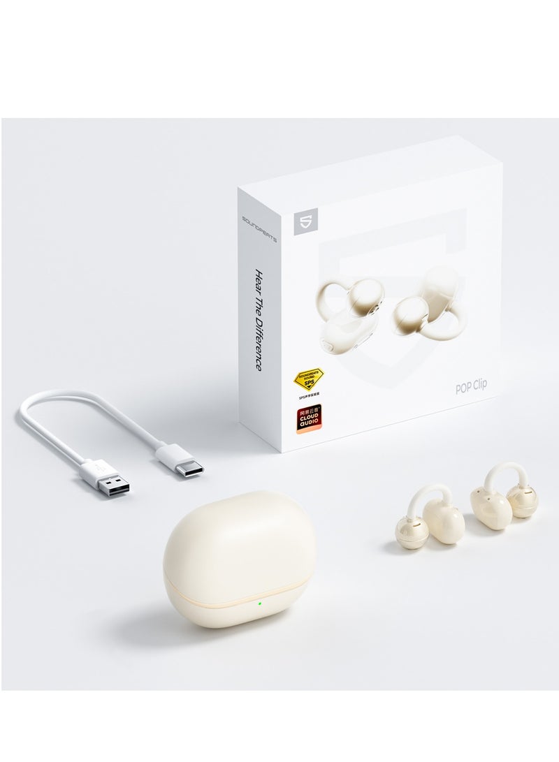 SoundPEATS - POP Clip Open Ear Earbuds, Bluetooth 5.4 Clip-On Headphones, Lightweight Comfort, AI Call Noise Cancellation with Dual Connection, Immersive Audio Wireless Earbuds, 30H, IPX5, App Control beige - Image 1