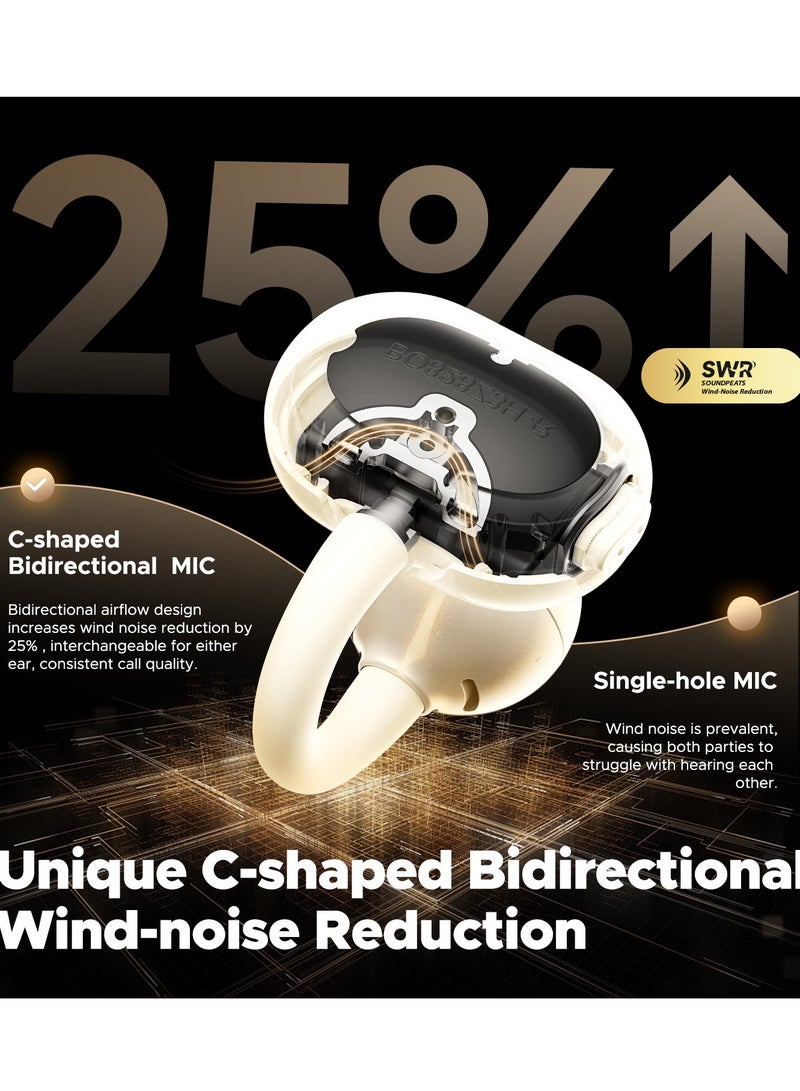 SoundPEATS POP Clip Open Ear Earbuds, Bluetooth 5.4 Clip-On Headphones, Lightweight Comfort, AI Call Noise Cancellation with Dual Connection, Immersive Audio Wireless Earbuds, 30H, IPX5, App Control beige  - Image 4