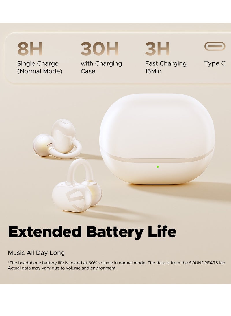 SoundPEATS POP Clip Open Ear Earbuds, Bluetooth 5.4 Clip-On Headphones, Lightweight Comfort, AI Call Noise Cancellation with Dual Connection, Immersive Audio Wireless Earbuds, 30H, IPX5, App Control beige  - Image 5