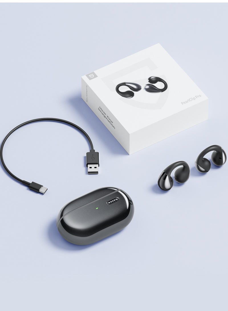 PearlClip Pro Open-Ear Earbuds, Bluetooth 5.4 Clip On Headphones, IPX5 Waterproof, Wireless Earbuds with 24 Hours Playtime, APP Control for Running/Cycling/Fitness black