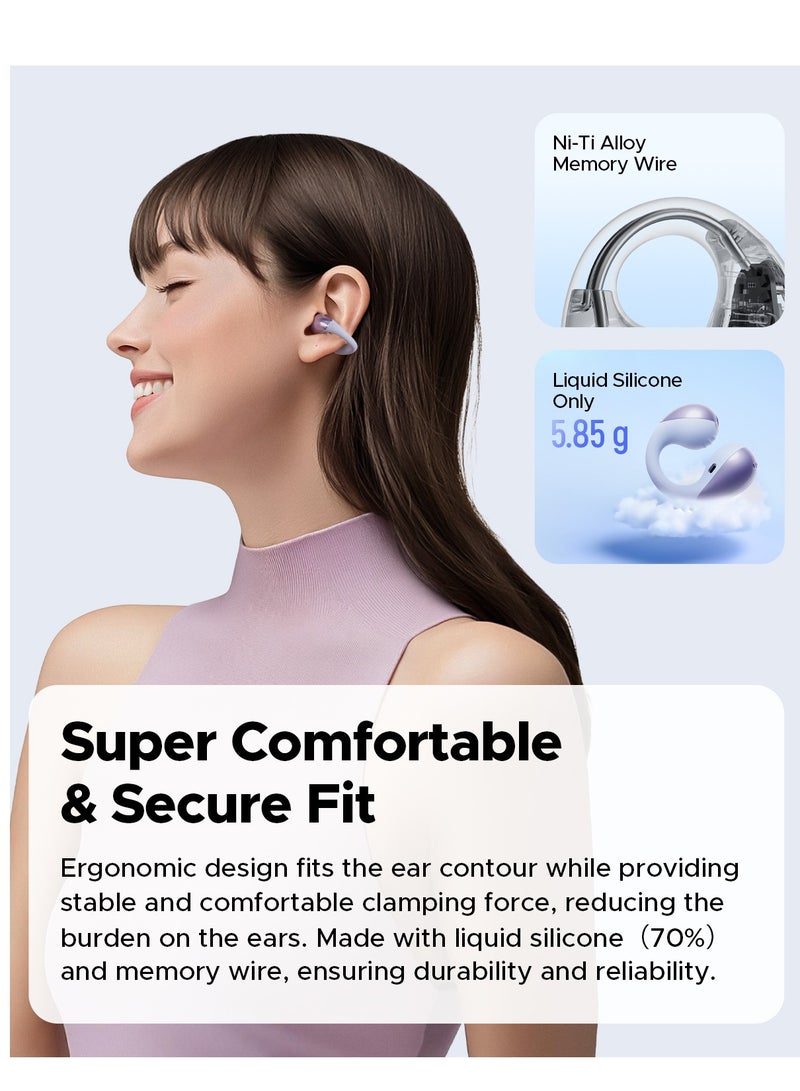 SoundPEATS PearlClip Pro Open-Ear Earbuds, Bluetooth 5.4 Clip On Headphones, IPX5 Waterproof, Wireless Earbuds with 24 Hours Playtime, APP Control for Running/Cycling/Fitness purple  - Image 5