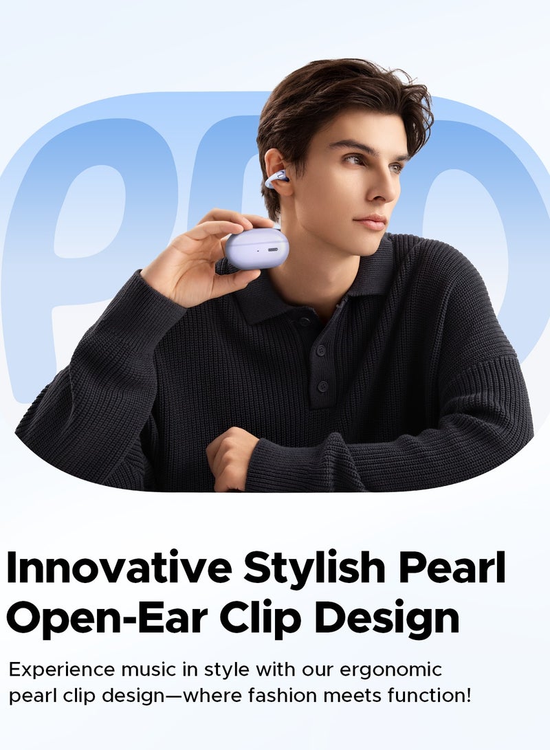 SoundPEATS PearlClip Pro Open-Ear Earbuds, Bluetooth 5.4 Clip On Headphones, IPX5 Waterproof, Wireless Earbuds with 24 Hours Playtime, APP Control for Running/Cycling/Fitness purple  - Image 2