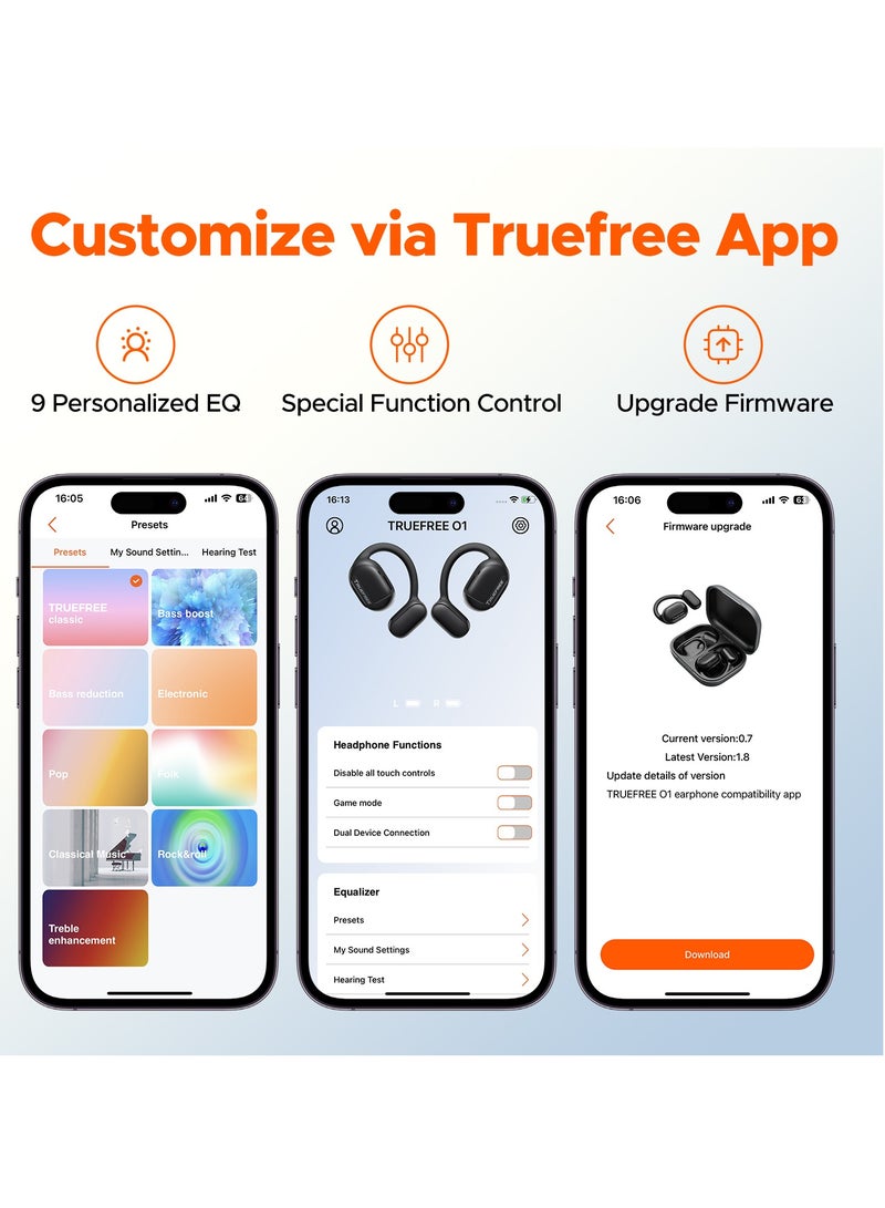 SoundPEATS Truefree Open Ear Bluetooth 5.3 Headphones, Wireless Sports Headphones, ENC Noise Cancelling, 3D Stereo Sound via 16.2 mm Driver, 45 Hours of Playback, 4 mics Black) black  - Image 4