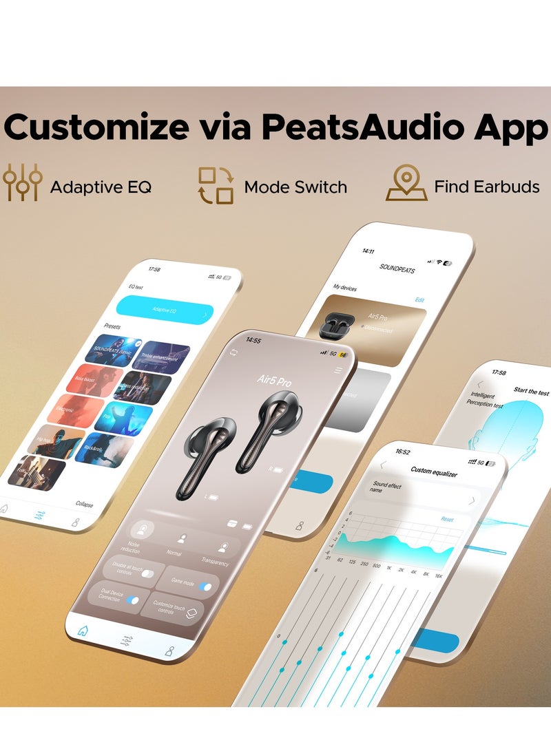SoundPEATS - Air5 Pro Wireless Earphones 55dB Noise Cancelling QCC3091 LDAC/aptX Lossless Hi-Res Snapdragon Sound Compatible Bluetooth 5.4 Lossless Sound Quality Multi-point / Hybrid ANC/ External Sound Intake Mode / 6-mic AI Calls / Dedicated App / IPX5 Waterproof [VGP 2025 Gold Award] black - Image 1