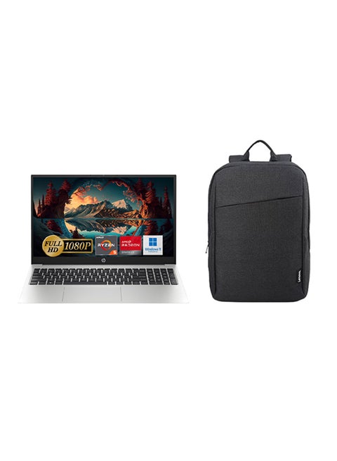 255 G10 (Upgraded Version) Laptop With 15.6 Inch Full HD (1920X1080) Display, AMD Ryzen 5-7530U Processor/16GB RAM DDR5/512GB SSD/Windows 11 Pro/AMD Radeon Graphics + Laptop Backpack For Lenovo B210 English/Arabic Silver